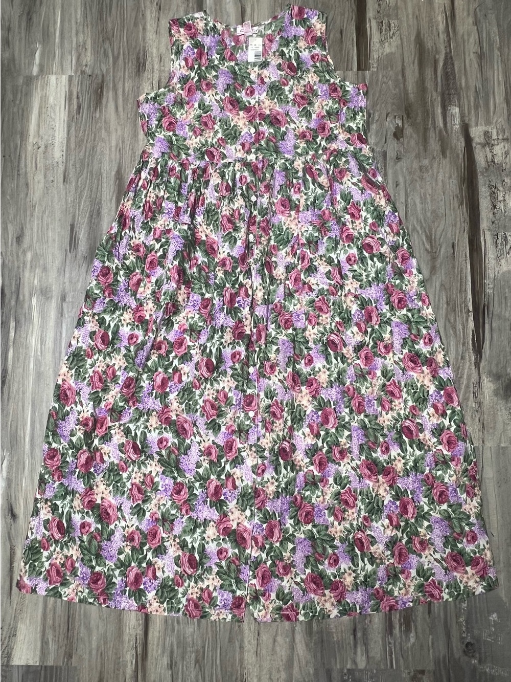 VTG Sita Maxi Dress Large NWT New Old Stock 100% Cotton Pink Floral Rose